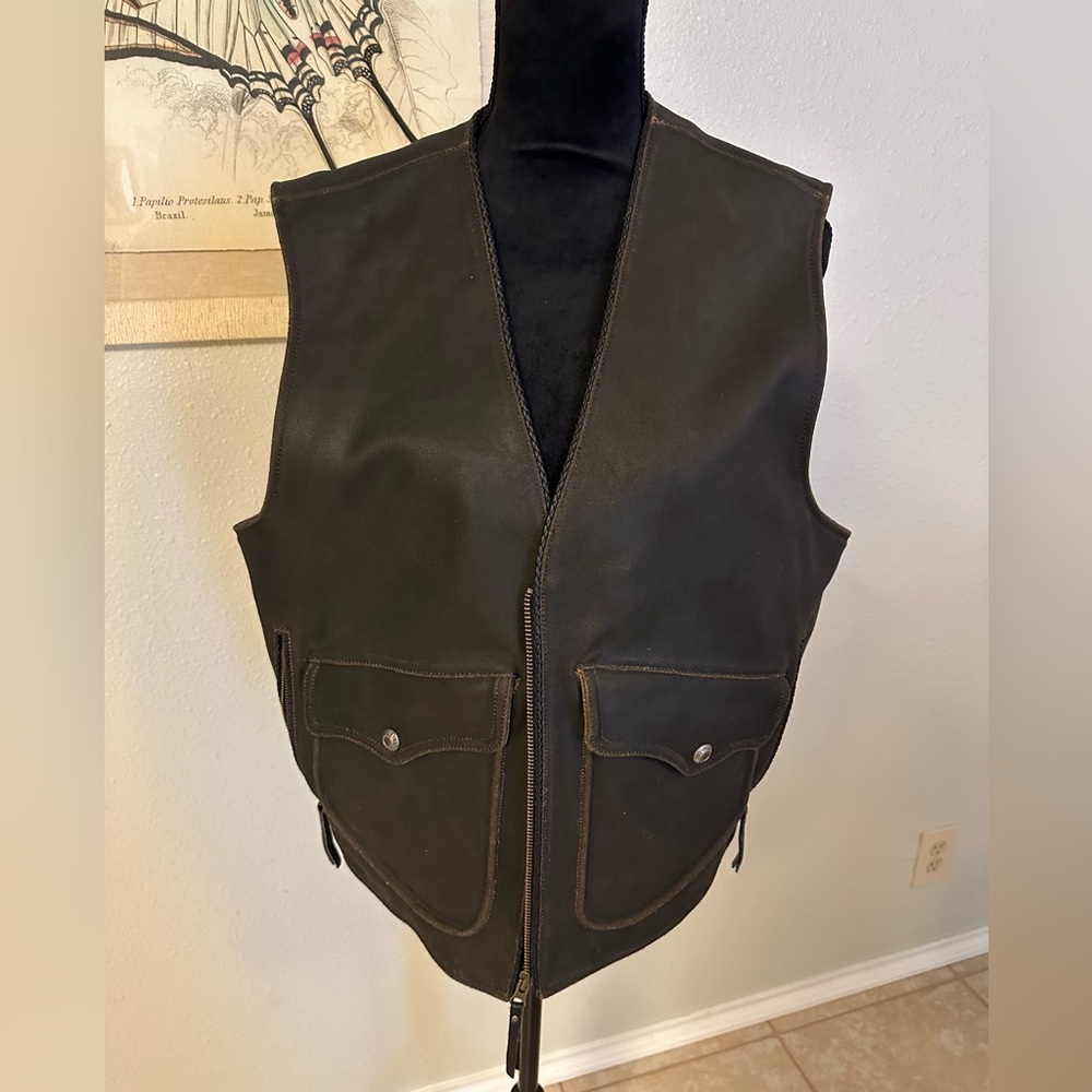 Vintage 90s Harley Davidson Billings Springer Brown Leather Men's Vest Size L